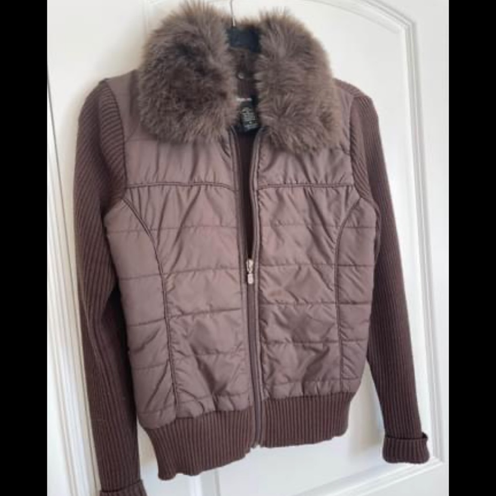 Medium Style & Co Brown Sweater Jacket Faux Fur